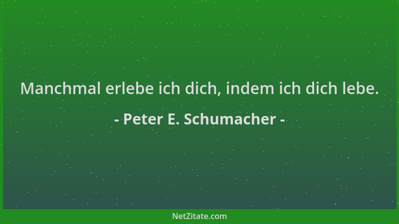 Peter E. Schumacher - Manchmal erlebe ich dich, indem ich dich lebe....