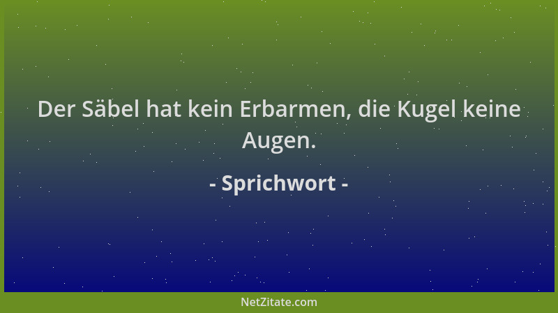 Sprichwort - Der Säbel hat kein Erbarmen, die Kugel keine Augen....