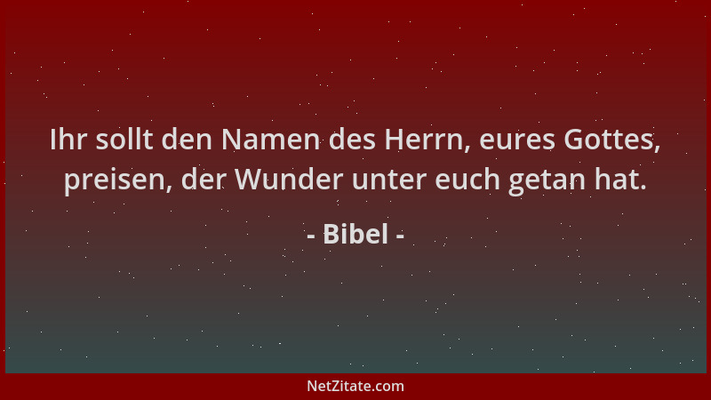 Bibel - Ihr sollt den Namen des Herrn, eures Gottes, preisen, der Wunder unter euch getan hat....