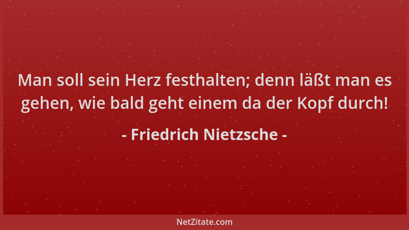 Friedrich Nietzsche - Man soll sein Herz festhalten; denn läßt man es gehen, wie bald geht einem da der Kopf durch!...