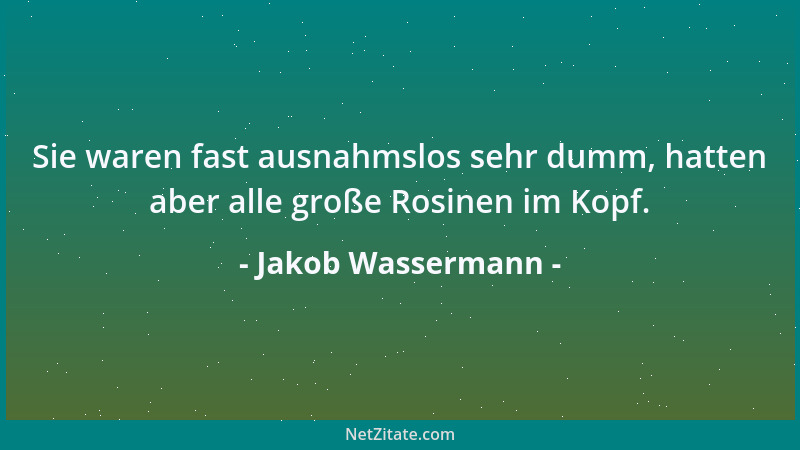 Jakob Wassermann - Sie waren fast ausnahmslos sehr dumm, hatten aber alle große Rosinen im Kopf....