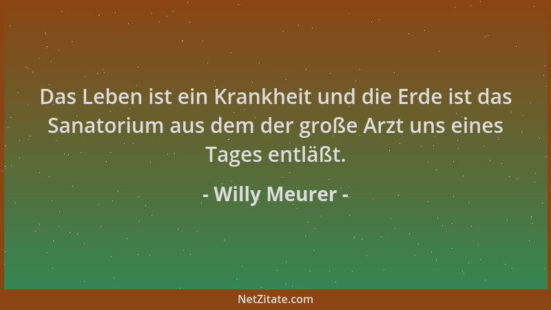 Willy Meurer - Das Leben ist ein Krankheit und die Erde ist das Sanatorium aus dem der große Arzt uns eines Tages entläßt....