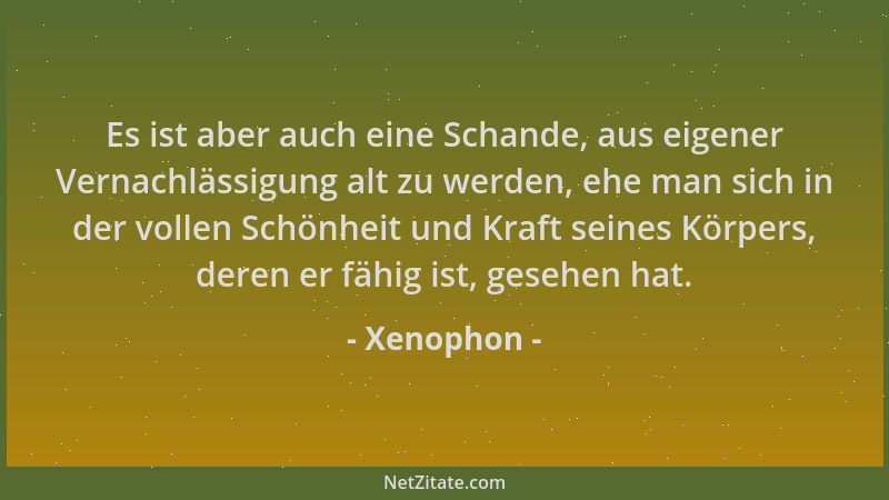 Xenophon - Es ist aber auch eine Schande, aus eigener Vernachlässigung alt zu werden, ehe man sich in der vollen Schönheit...