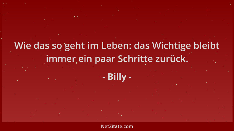 Billy - Wie das so geht im Leben: das Wichtige bleibt immer ein paar Schritte zurück....