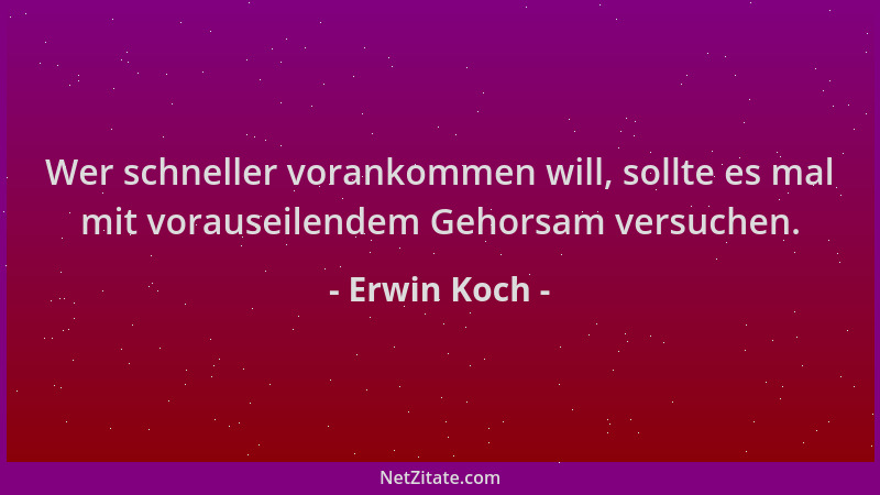 Erwin Koch - Wer schneller vorankommen will, sollte es mal mit vorauseilendem Gehorsam versuchen....