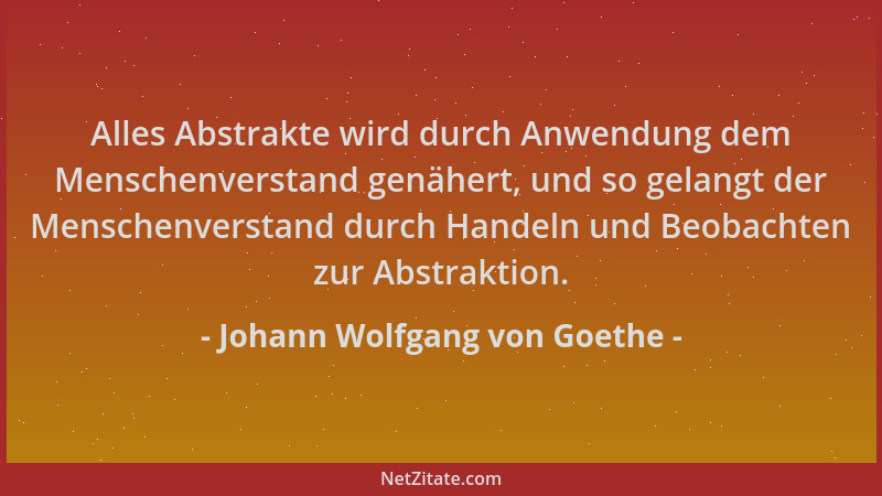 Johann Wolfgang von Goethe - Alles Abstrakte wird durch Anwendung dem Menschenverstand genähert, und so gelangt der Mensche...
