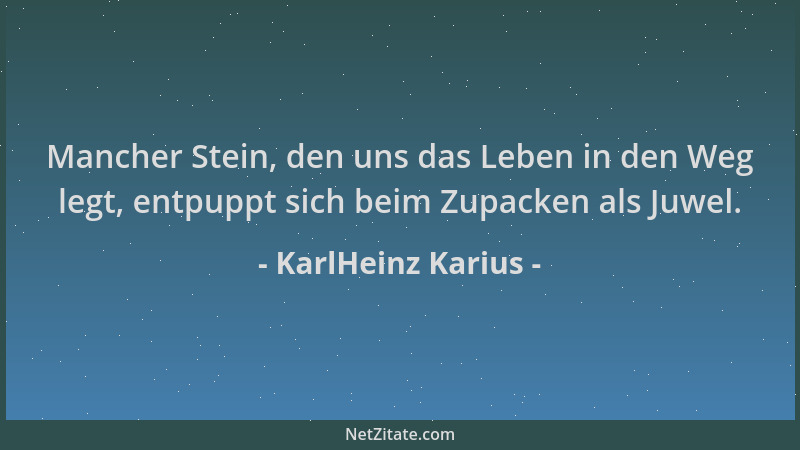 KarlHeinz Karius - Mancher Stein, den uns das Leben in den Weg legt, entpuppt sich beim Zupacken als Juwel....
