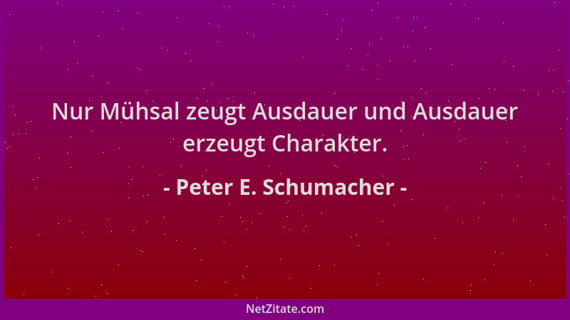 Peter E. Schumacher - Nur Mühsal zeugt Ausdauer und Ausdauer erzeugt Charakter....