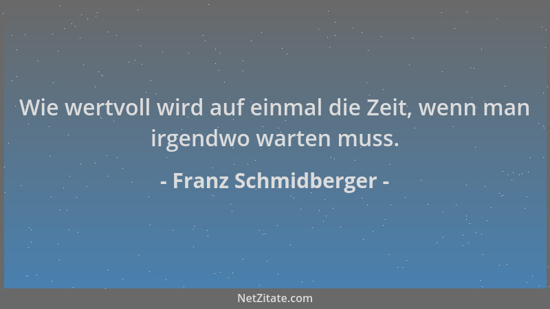 Franz Schmidberger - Wie wertvoll wird auf einmal die Zeit, wenn man irgendwo warten muss....