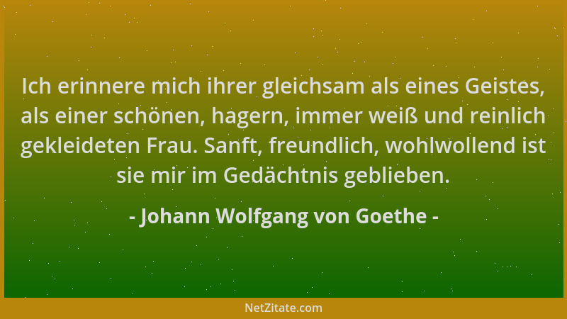 Johann Wolfgang von Goethe - Ich erinnere mich ihrer gleichsam als eines Geistes, als einer schönen, hagern, immer weiß und...