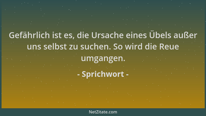 Sprichwort - Gefährlich ist es, die Ursache eines Übels außer uns selbst zu suchen. So wird die Reue umgangen....