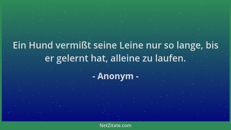 Anonym - Ein Hund vermißt seine Leine nur so lange, bis er gelernt hat, alleine zu laufen....
