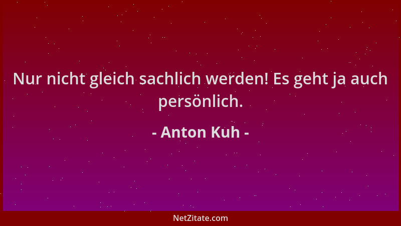 Anton Kuh - Nur nicht gleich sachlich werden! Es geht ja auch persönlich....