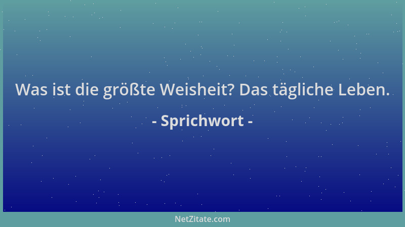 Sprichwort - Was ist die größte Weisheit? Das tägliche Leben....
