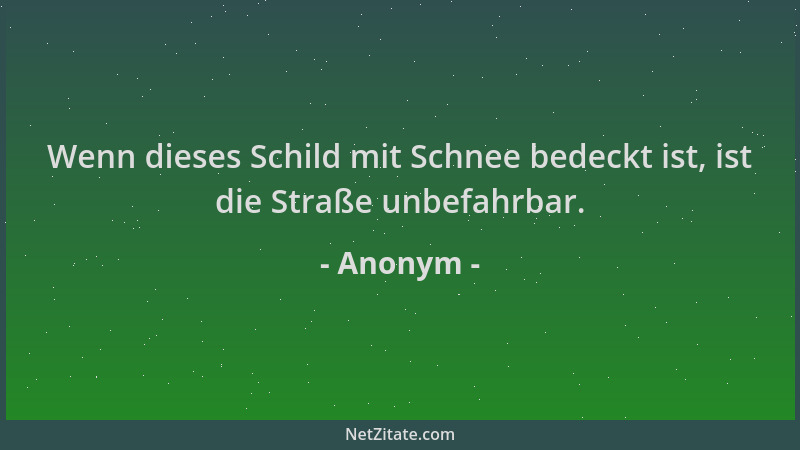 Anonym - Wenn dieses Schild mit Schnee bedeckt ist, ist die Straße unbefahrbar....