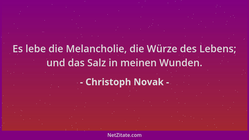 Christoph Novak - Es lebe die Melancholie, die Würze des Lebens; und das Salz in meinen Wunden....