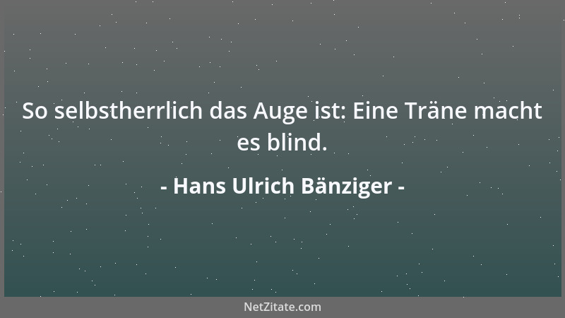 Hans Ulrich Bänziger - So selbstherrlich das Auge ist: Eine Träne macht es blind....