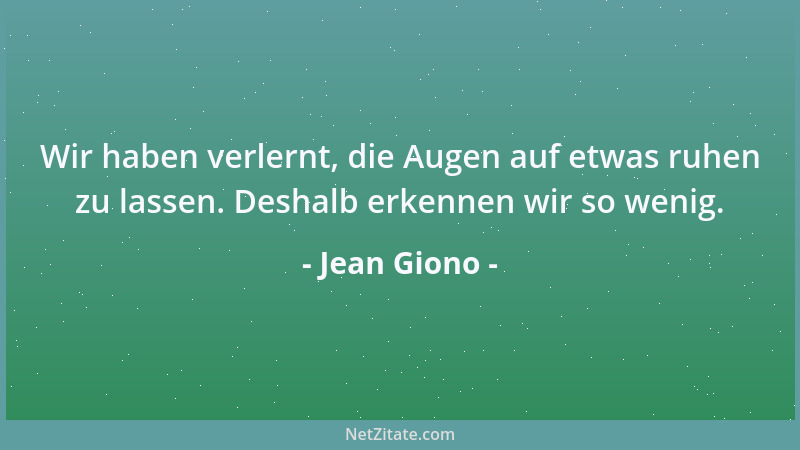 Jean Giono - Wir haben verlernt, die Augen auf etwas ruhen zu lassen. Deshalb erkennen wir so wenig....
