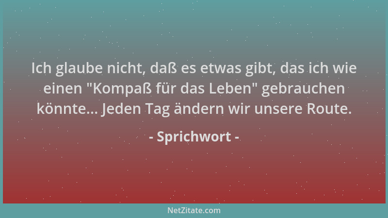 Sprichwort - Ich glaube nicht, daß es etwas gibt, das ich wie einen  "Kompaß für das Leben " gebrauchen könnte... Jeden Tag ä...