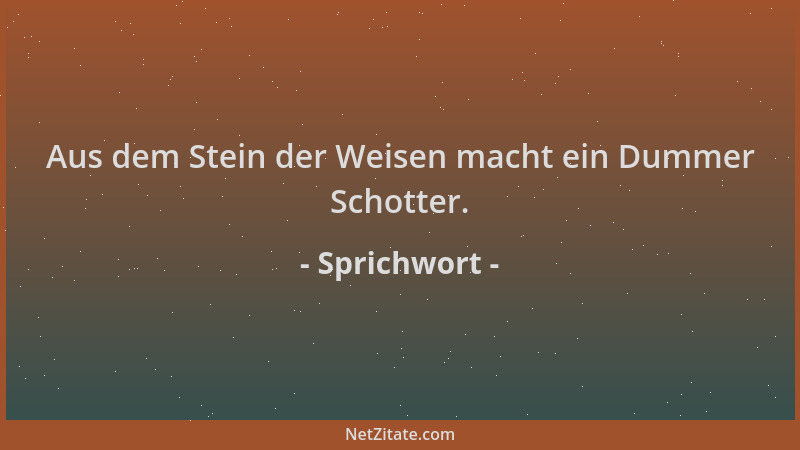 Sprichwort - Aus dem Stein der Weisen macht ein Dummer Schotter....