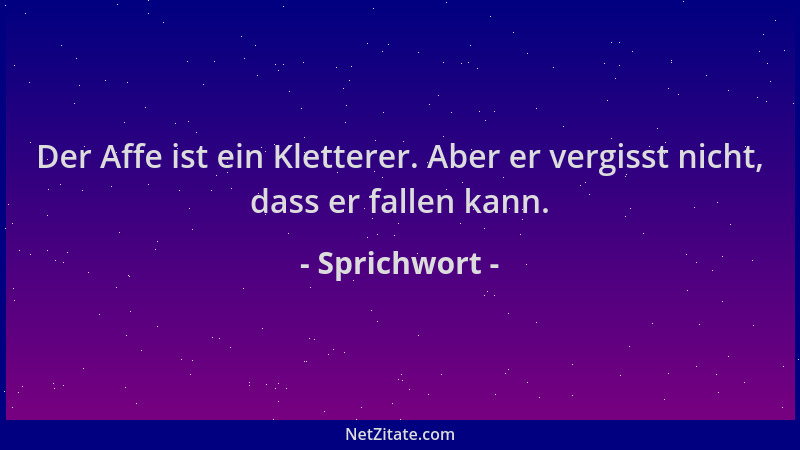 Sprichwort - Der Affe ist ein Kletterer. Aber er vergisst nicht, dass er fallen kann....