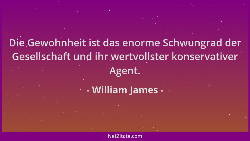 William James - Die Gewohnheit ist das enorme Schwungrad der Gesellschaft und ihr wertvollster konservativer Agent....