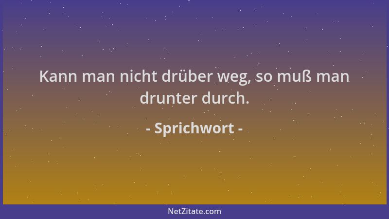 Sprichwort - Kann man nicht drüber weg, so muß man drunter durch....