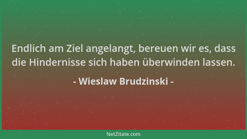 Wieslaw Brudzinski - Endlich am Ziel angelangt, bereuen wir es, dass die Hindernisse sich haben überwinden lassen....