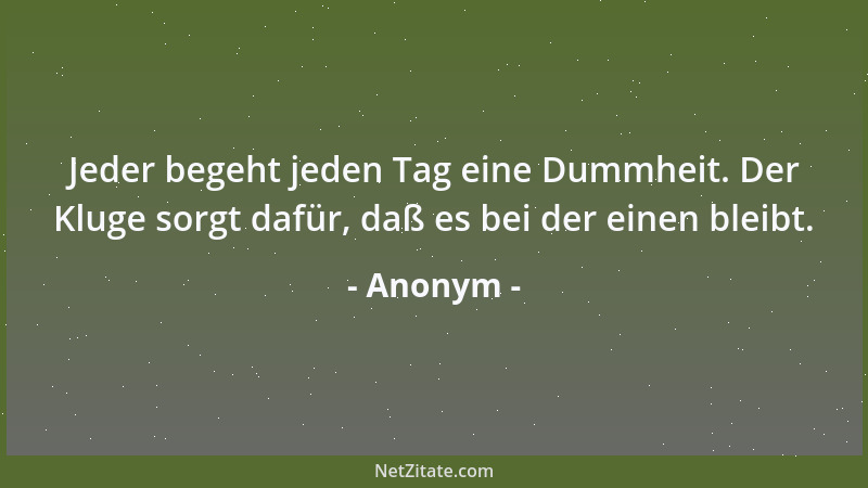Anonym - Jeder begeht jeden Tag eine Dummheit. Der Kluge sorgt dafür, daß es bei der einen bleibt....
