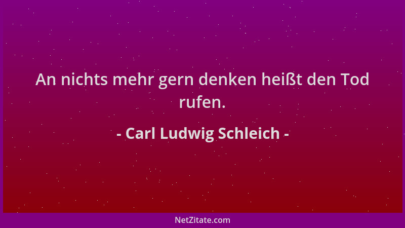 Carl Ludwig Schleich - An nichts mehr gern denken heißt den Tod rufen....