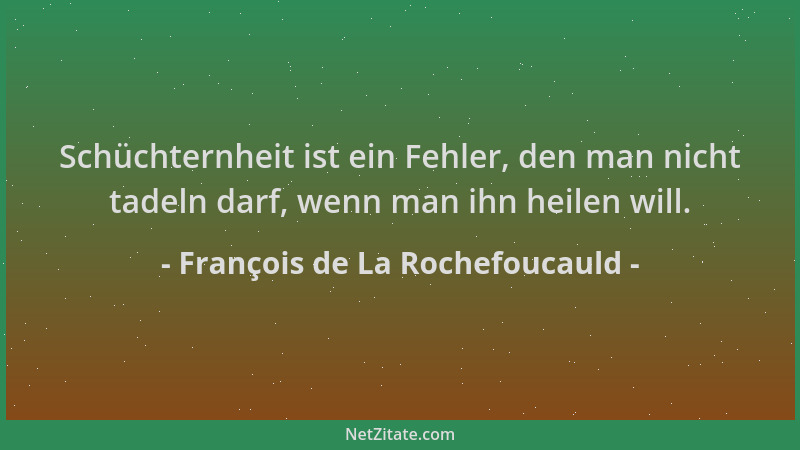 François de La Rochefoucauld - Schüchternheit ist ein Fehler, den man nicht tadeln darf, wenn man ihn heilen will....