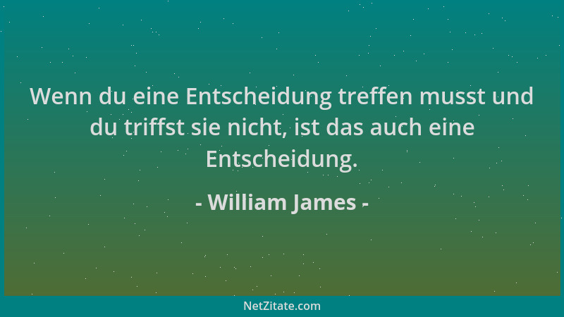 William James - Wenn du eine Entscheidung treffen musst und du triffst sie nicht, ist das auch eine Entscheidung....