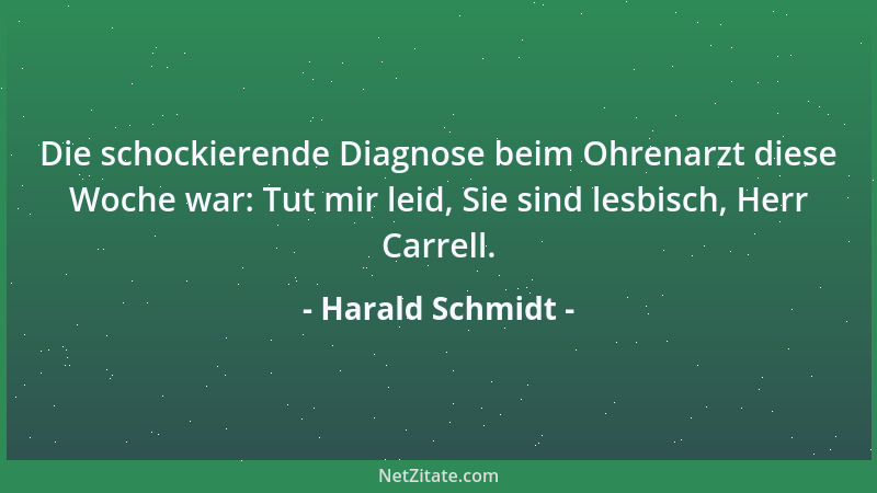 Harald Schmidt - Die schockierende Diagnose beim Ohrenarzt diese Woche war: Tut mir leid, Sie sind lesbisch, Herr Carrell....