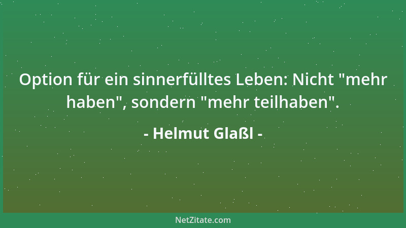 Helmut Glaßl - Option für ein sinnerfülltes Leben: Nicht  "mehr haben ", sondern  "mehr teilhaben "....