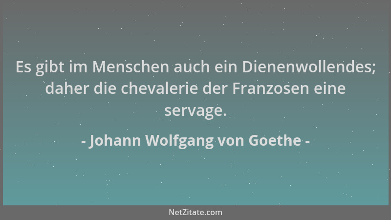 Johann Wolfgang von Goethe - Es gibt im Menschen auch ein Dienenwollendes; daher die chevalerie der Franzosen eine servage....