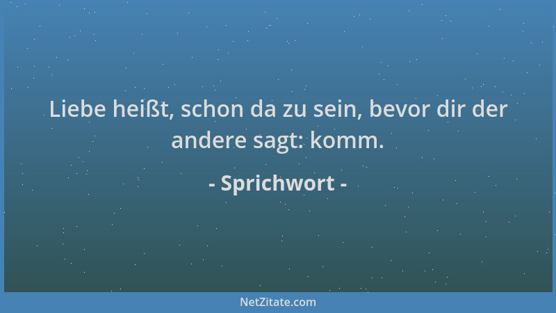 Sprichwort - Liebe heißt, schon da zu sein, bevor dir der andere sagt: komm....