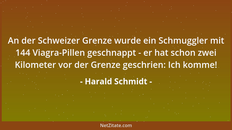 Harald Schmidt - An der Schweizer Grenze wurde ein Schmuggler mit 144 Viagra-Pillen geschnappt - er hat schon zwei Kilomete...