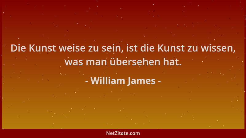 William James - Die Kunst weise zu sein, ist die Kunst zu wissen, was man übersehen hat....