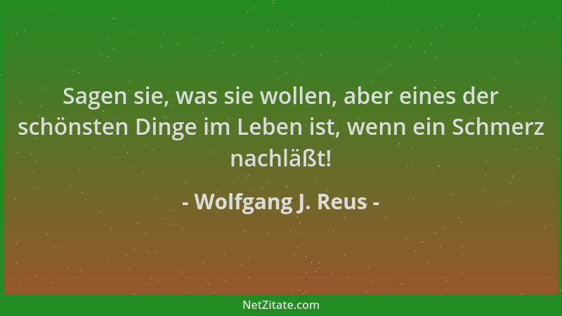 Wolfgang J. Reus - Sagen sie, was sie wollen, aber eines der schönsten Dinge im Leben ist, wenn ein Schmerz nachläßt!...