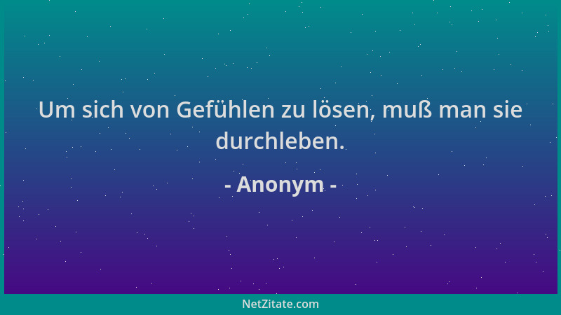 Anonym - Um sich von Gefühlen zu lösen, muß man sie durchleben....