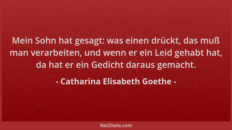 Catharina Elisabeth Goethe - Mein Sohn hat gesagt: was einen drückt, das muß man verarbeiten, und wenn er ein Leid gehabt h...