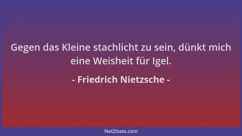 Friedrich Nietzsche - Gegen das Kleine stachlicht zu sein, dünkt mich eine Weisheit für Igel....