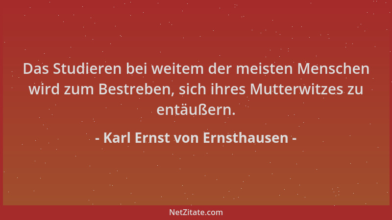 Karl Ernst von Ernsthausen - Das Studieren bei weitem der meisten Menschen wird zum Bestreben, sich ihres Mutterwitzes zu e...