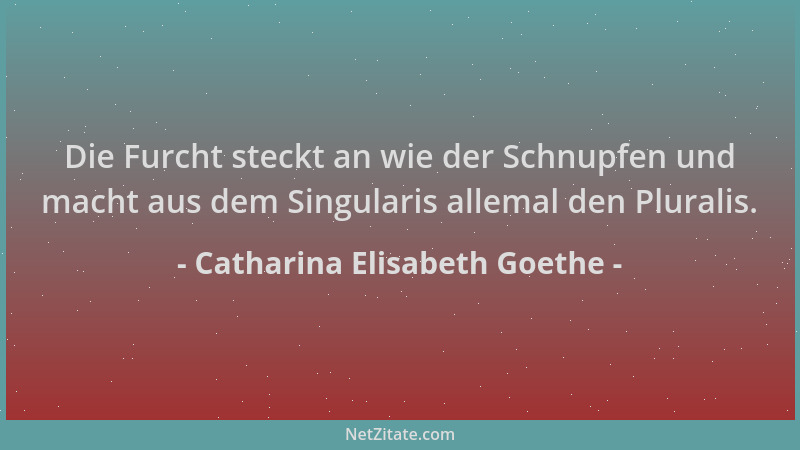 Catharina Elisabeth Goethe - Die Furcht steckt an wie der Schnupfen und macht aus dem Singularis allemal den Pluralis....