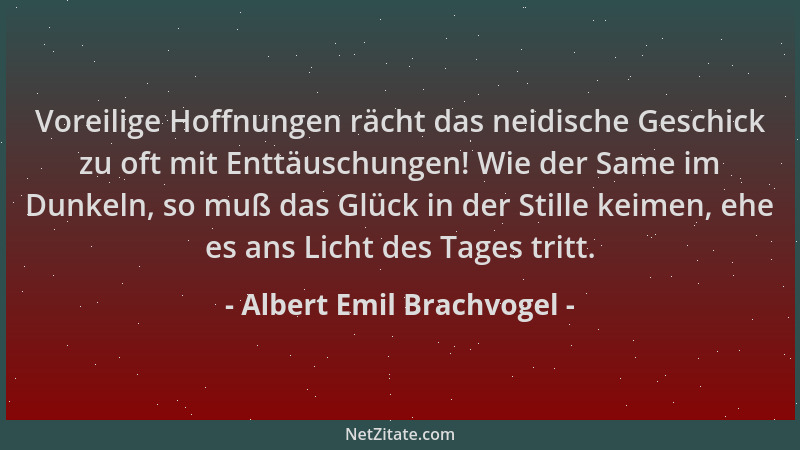 Albert Emil Brachvogel - Voreilige Hoffnungen rächt das neidische Geschick zu oft mit Enttäuschungen! Wie der Same im Dunke...