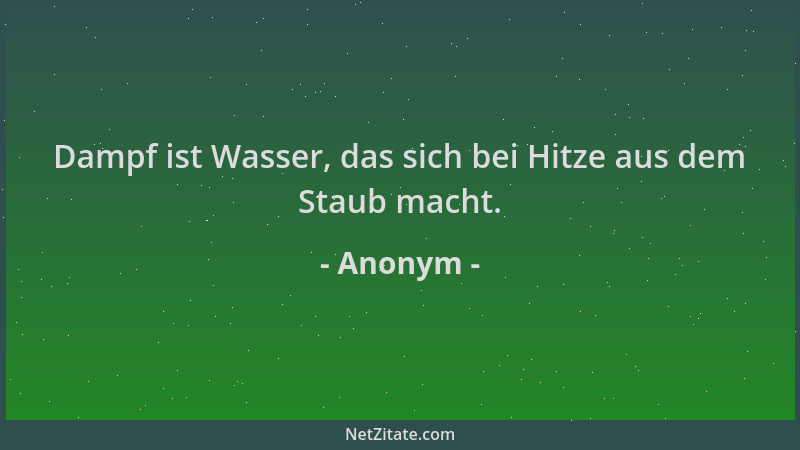 Anonym - Dampf ist Wasser, das sich bei Hitze aus dem Staub macht....
