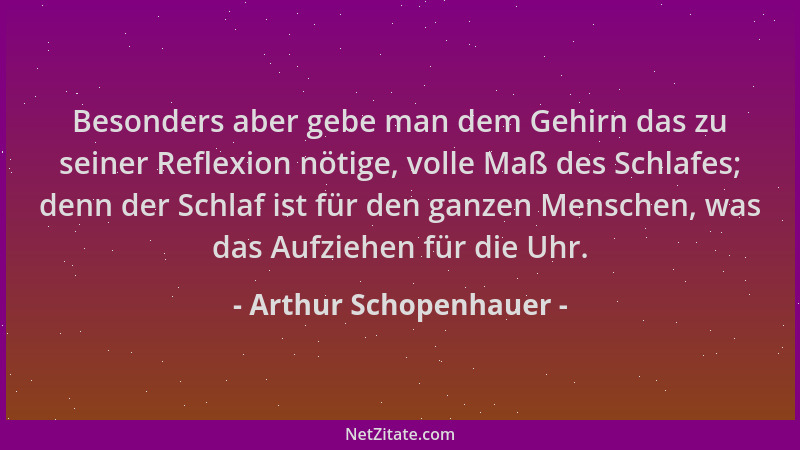 Arthur Schopenhauer - Besonders aber gebe man dem Gehirn das zu seiner Reflexion nötige, volle Maß des Schlafes; denn der S...