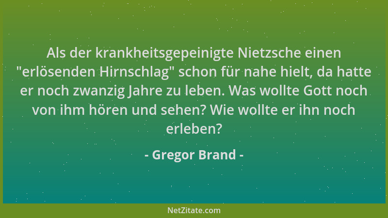 Gregor Brand - Als der krankheitsgepeinigte Nietzsche einen  "erlösenden Hirnschlag " schon für nahe hielt, da hatte er noch...
