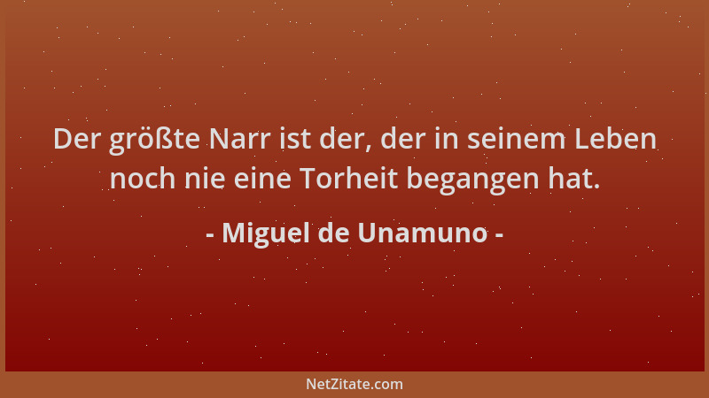 Miguel de Unamuno - Der größte Narr ist der, der in seinem Leben noch nie eine Torheit begangen hat....