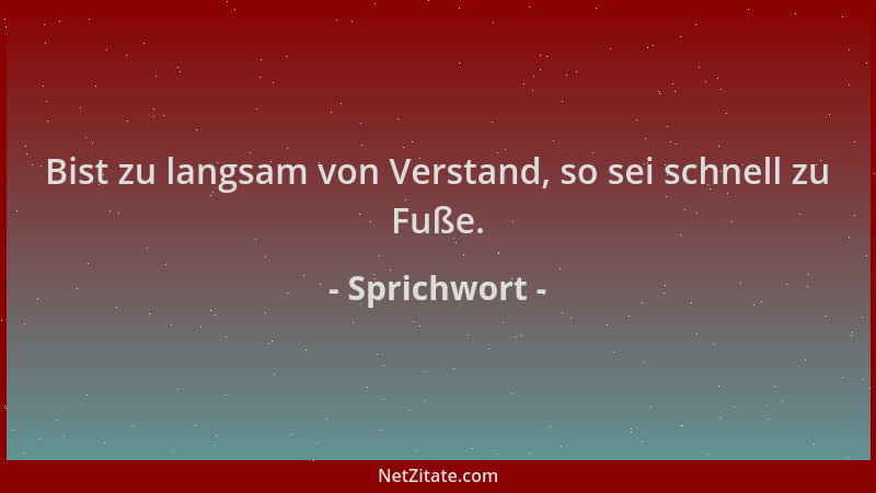 Sprichwort - Bist zu langsam von Verstand, so sei schnell zu Fuße....